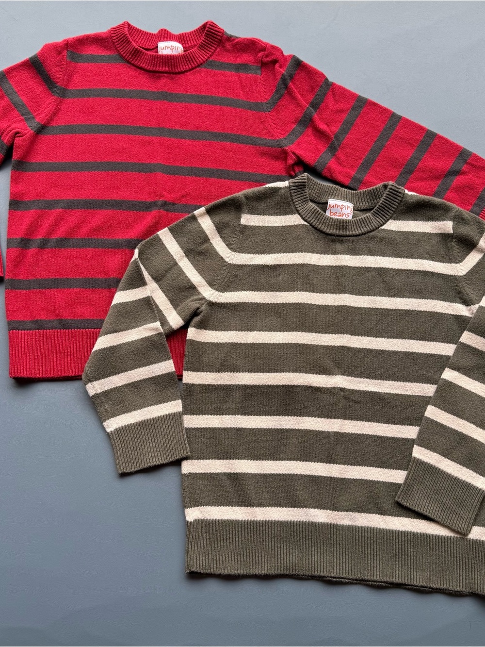 jumping beans Red & Olive Striped Crew Sweaters
